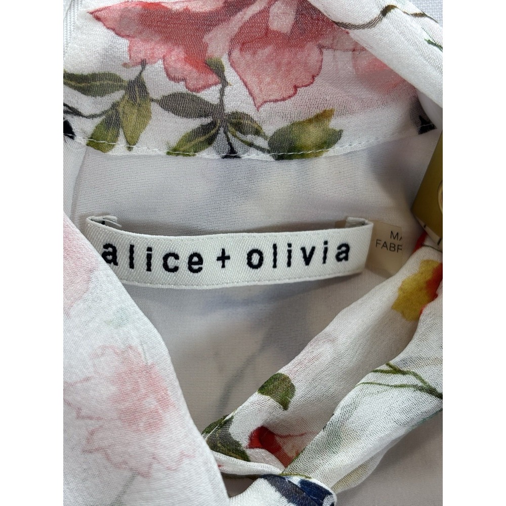 Alice + Olivia Floral Ruffle Dress Women's M White Multicolor Short Sleeve - Picture 7 of 12